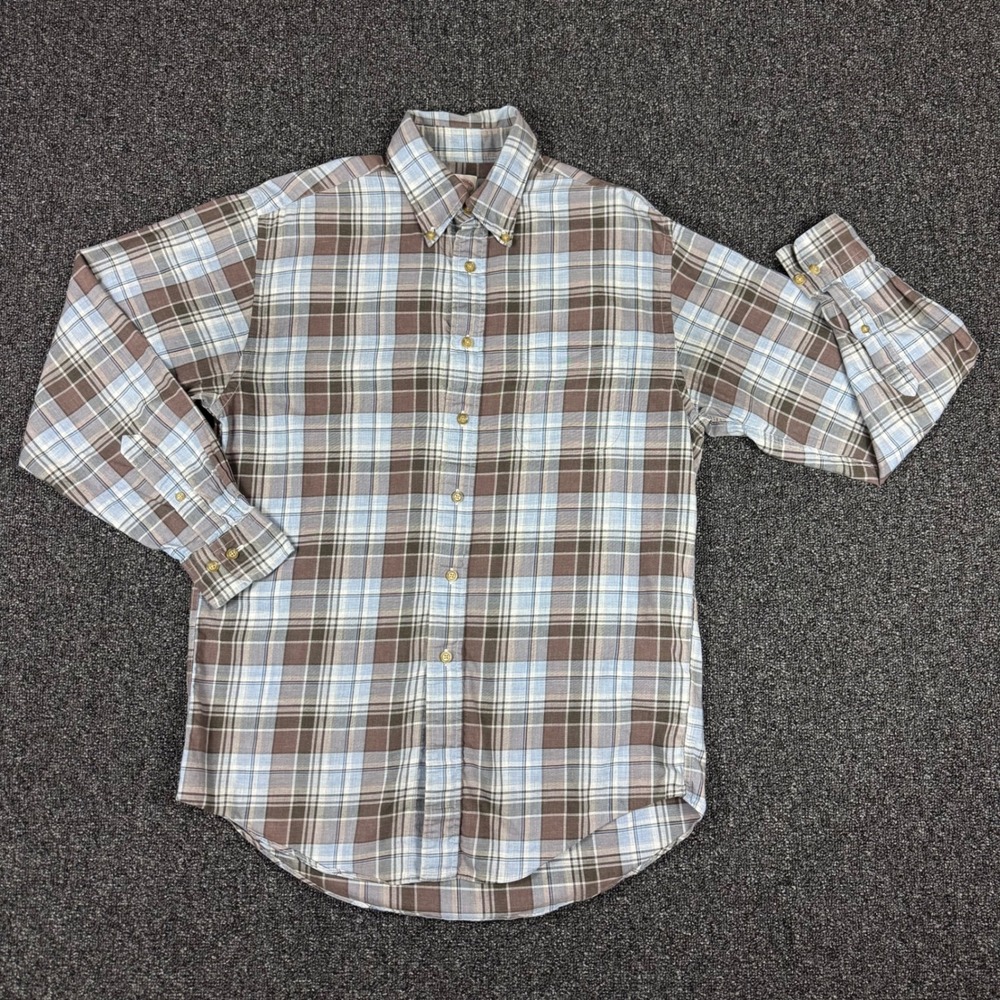 Brooks Brothers Madison Plaid Button Down Shirt Mens S Brown Blue Good